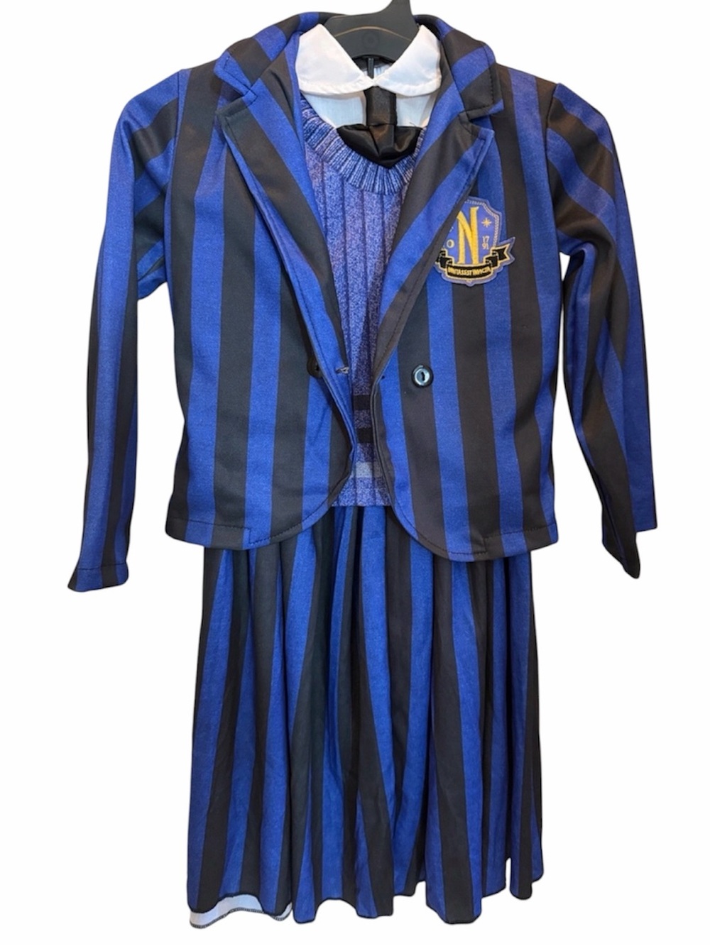 Wednesday Enid Uniform Kids Costume Nevermore Academy School Blue Black Stripe S